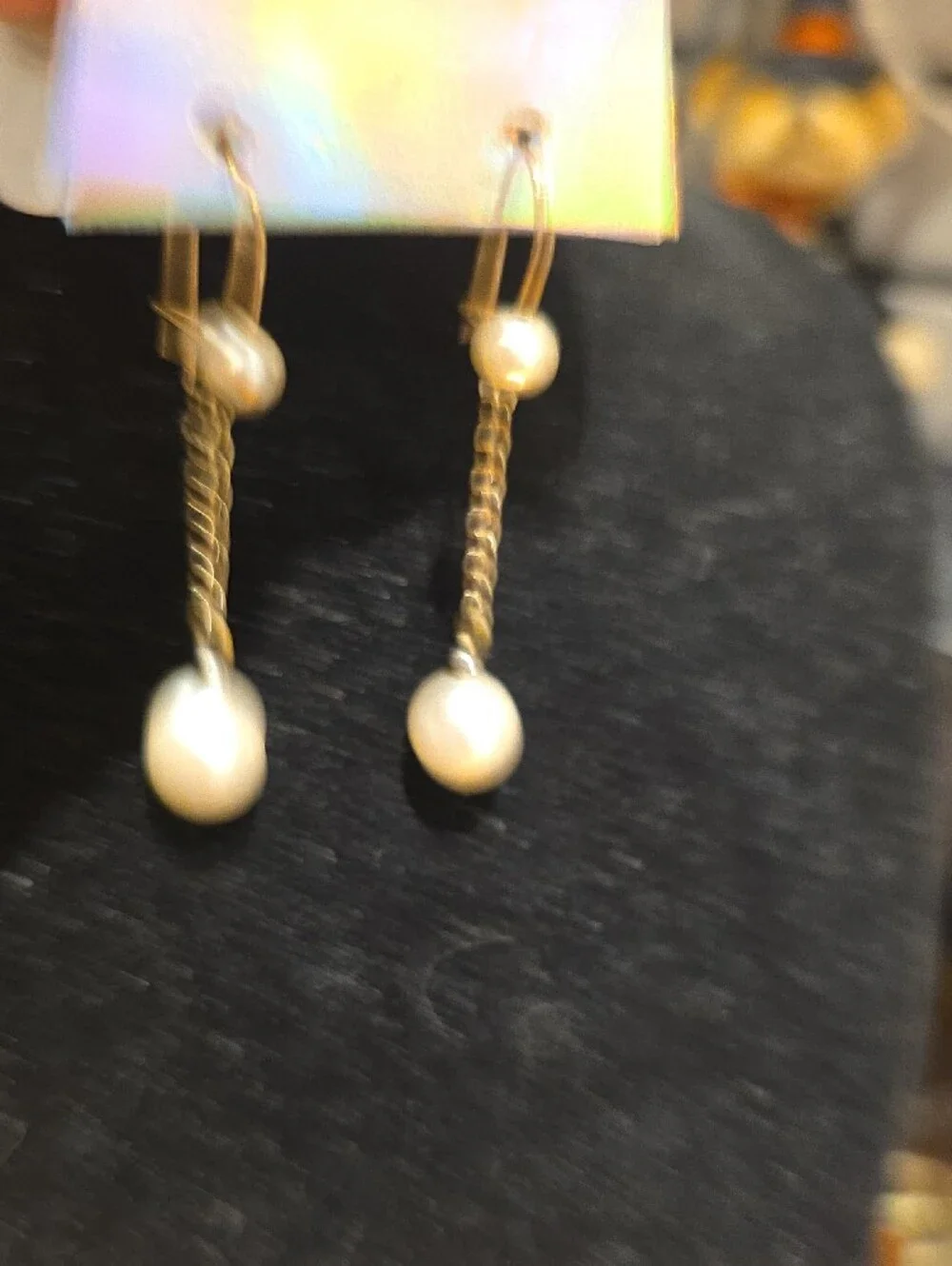 Vintage Gold Pearl Drop Chain Earrings